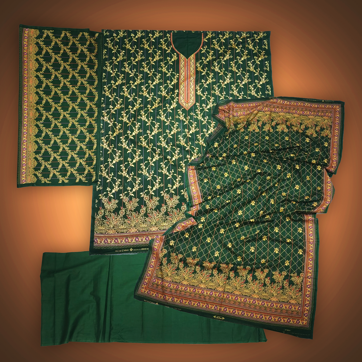 EMERALD VINE - 3 Piece Printed Cambric Suit