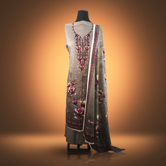 DUSKY BLOOM - 3 Piece Printed Banna Dora Linen Suit