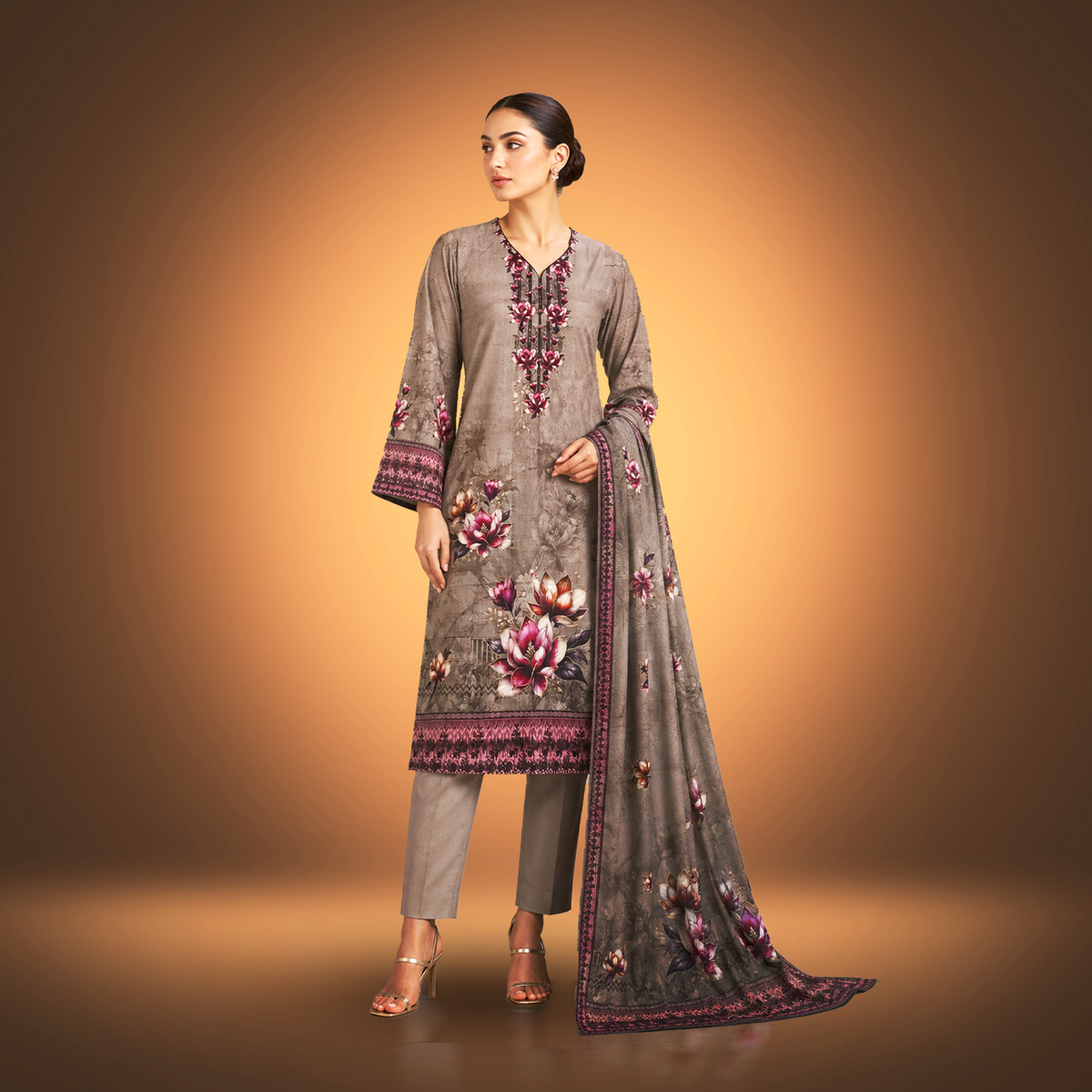 DUSKY BLOOM - 3 Piece Printed Banna Dora Linen Suit
