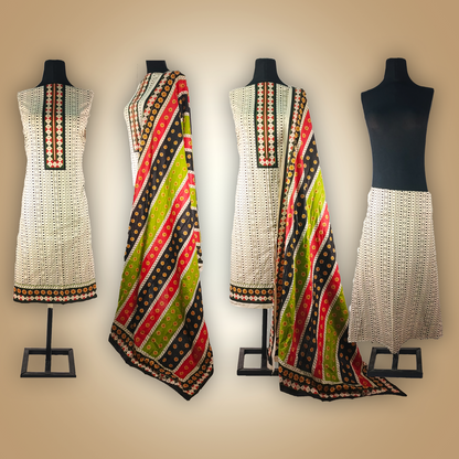 IVORY MEADOW - 3 Piece Printed Cambric Suit