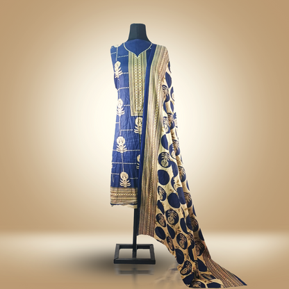 ROYAL INDIGO - 3 Piece Printed Cambric Suit