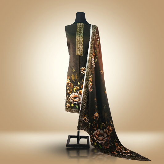 OLIVE BLOOM - 3 Piece Printed Bana Dora Linen Suit