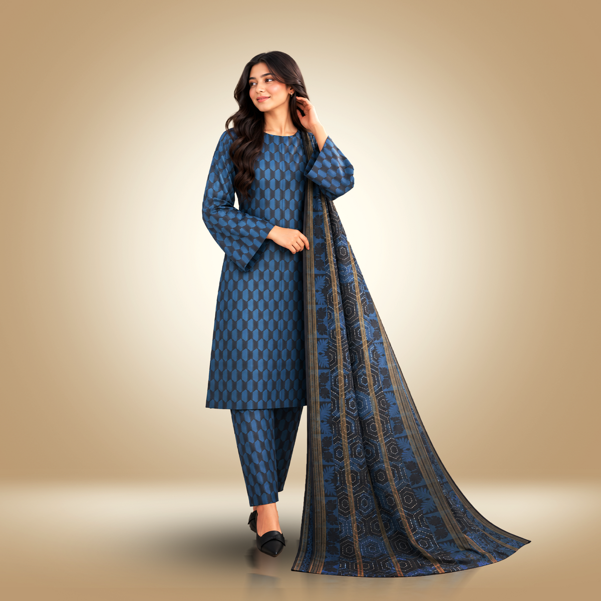 MIDNIGHT GEOMETRY - 3 Piece  Printed Linen Suit