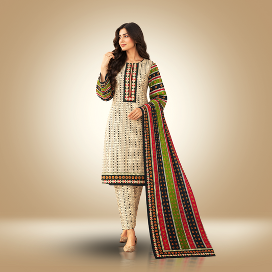 IVORY MEADOW - 3 Piece Printed Cambric Suit
