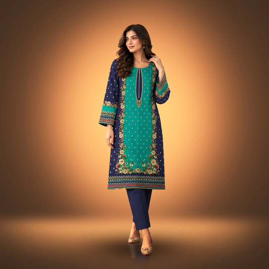 TEAL REVERIE - 2 Piece Printed Cambric Suit